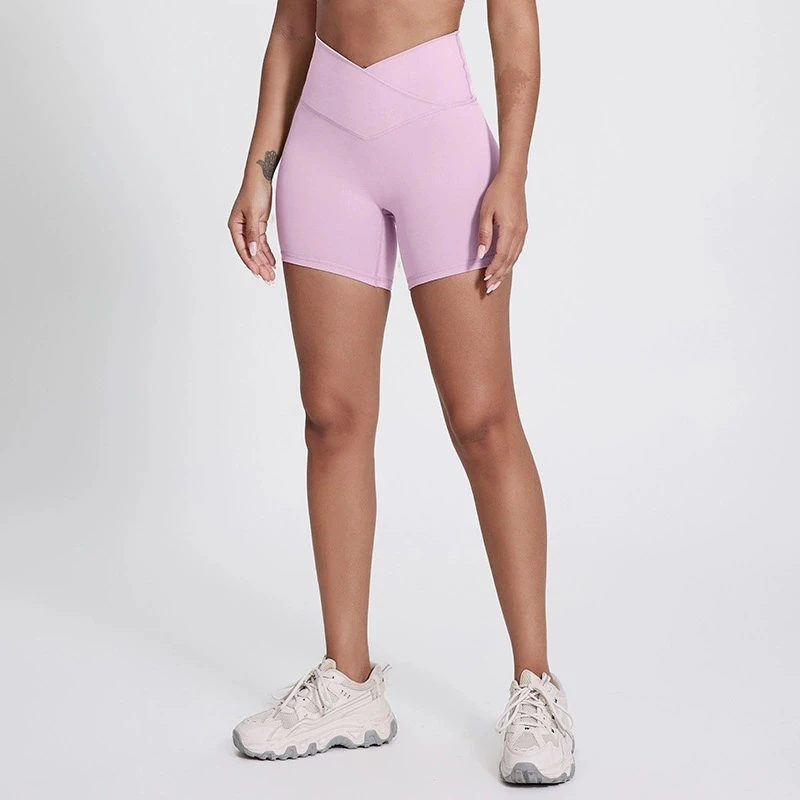 

Yoga Shorts Gym Sports Short Leggings Women Cross High Waist Fitness Tight butt Soft Short Pants Running Cycling Sportswear