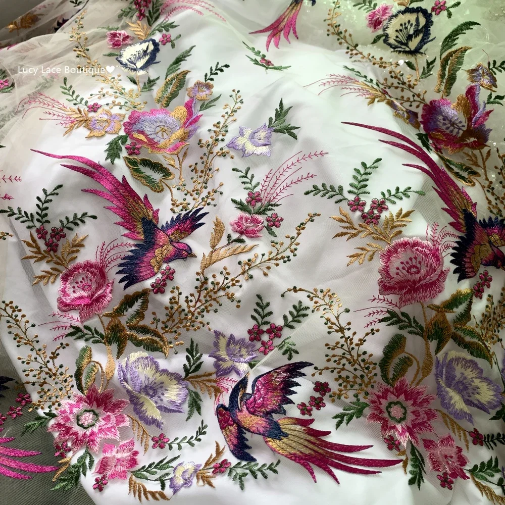 

Tulle Lace NEW 2023 Fabric for Sewing Embroidery Birds Fabric Material for Clothes by Yard Fabric for Needlework