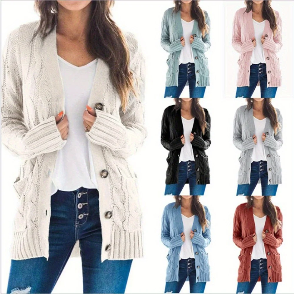 

Women's Knit Cardigan - Mid-Length Knitted Sweater Coat,Casual Warm Style for Daily Wear, Office, Weekend Outings & Coffee Dates