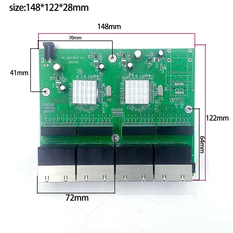 16 port 10/100/1000M dc in 12V industrial  ethernet switch module for School , Shopping Mall , Industrial Zone, Shopping Mall