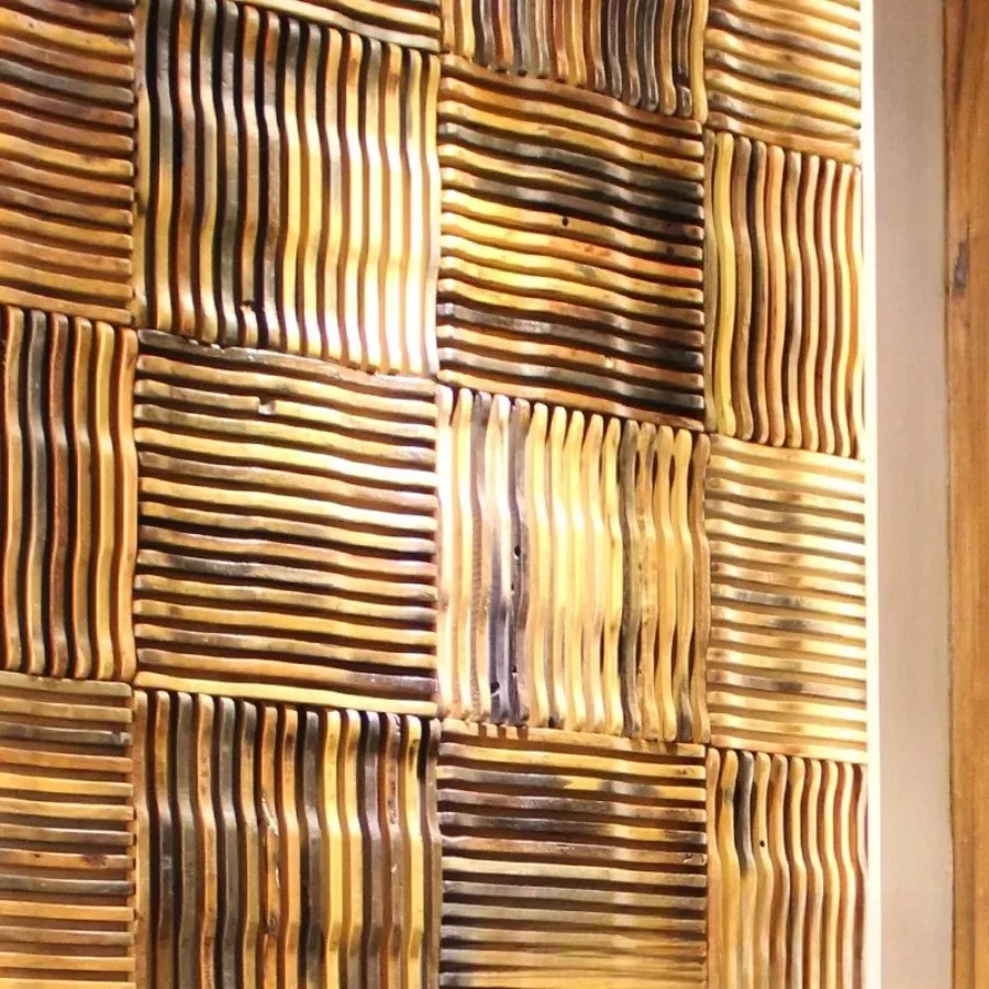 Solid Wood Wavy Curve Mosaic Tiles 3D Special Shaped Wall Hanging Decor for Bar Background Home Office Art Wooden Wall Panels - view 5