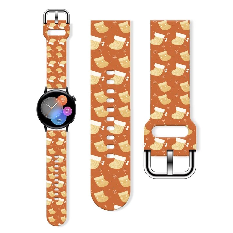 

20mm Christmas Series 4 Printed Strap for Samsung Galaxy 7/6/5 40mm 44mm Band Replaceable Bracelet for Xiaomi Amazfit Watchband