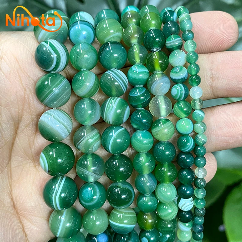 Natural Green Stripes Agates Round Beads 4/6/8/10/12/14mm 15\