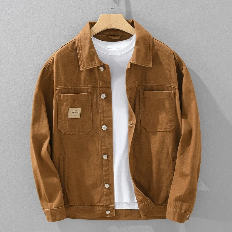 

Мужская джинсовая куртка Waed: свободный крой, повседневный стиль, весна-осень, городской дизайн, хлопок, длинный рукав, воротник, модный уличный стиль