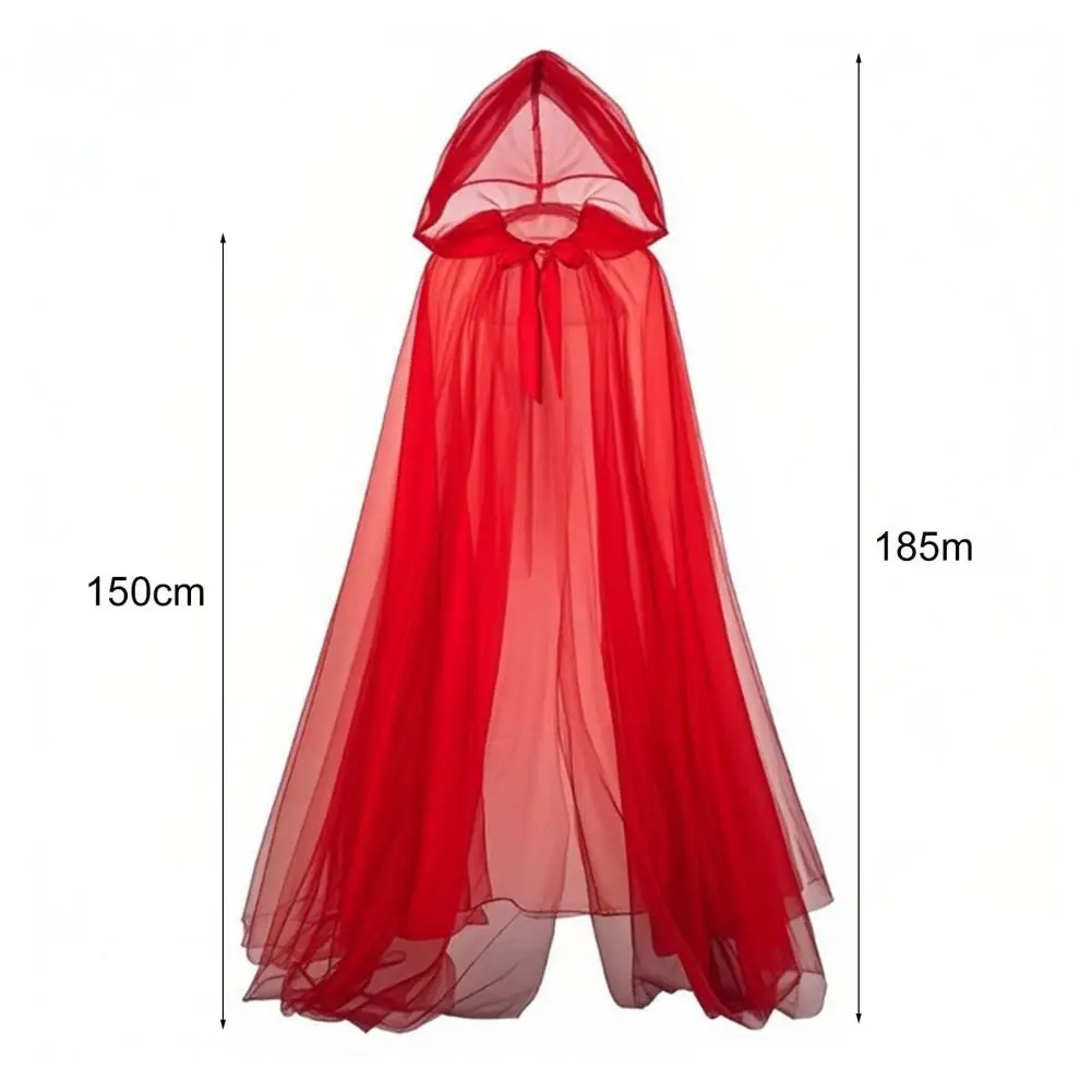 Halloween Ghost Cosplay Costume Cloak Adult Hooded Lace-up Witch Cloak Costume Full-Length Sheer Cape with Oversized Hood - Image 6