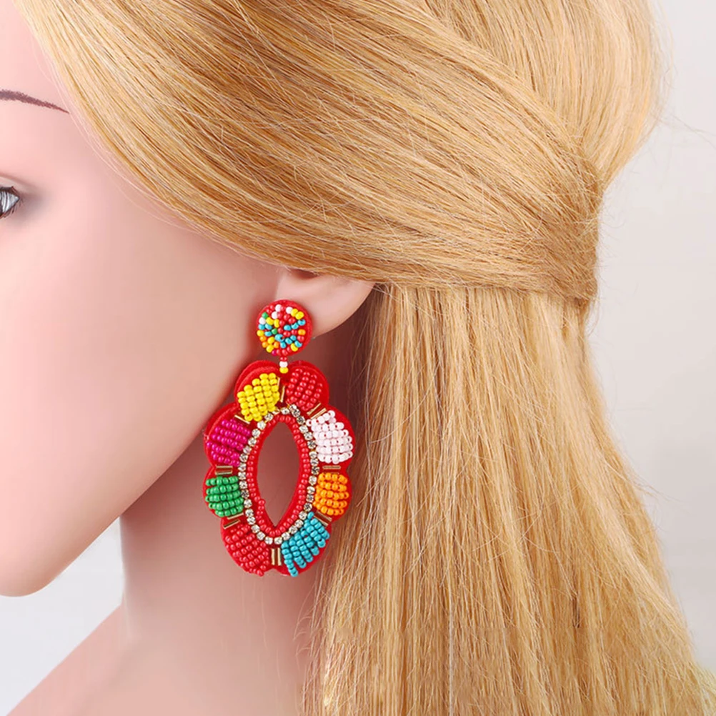 

Colorful Bead Women Vintage Flower Bead Earrings For Women Dangle Drop Ethnic Style Fashion Accessories Birthday Gift
