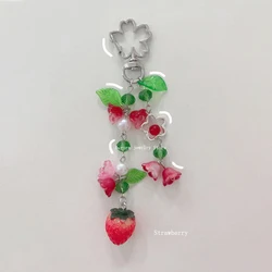 Handmade lily of the valley strawberry keychain fairy core beaded charm Y2K original design