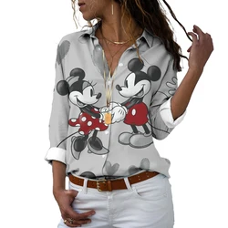 Chemise à manches longues imprimée en 3D pour hommes et femmes, chemise mignonne décontractée, Harajuku, bouton, Revers, Minnie, Donald Duck, coupe couvertes, Y2K