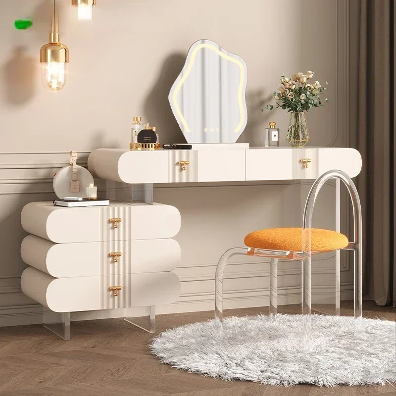 Cream Style Modern Light Luxury Minimalist Suspension Acrylic Dressing Table Assemblage Zone Stool Simple Bedroom with Storage