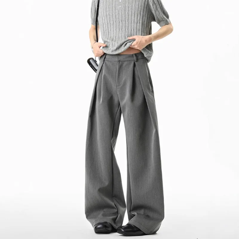 American Three-dimensional I-shaped Pleated Knife Summer A-line Silhouette Commuting Casual Pants High-end Slimming Wide-leg New