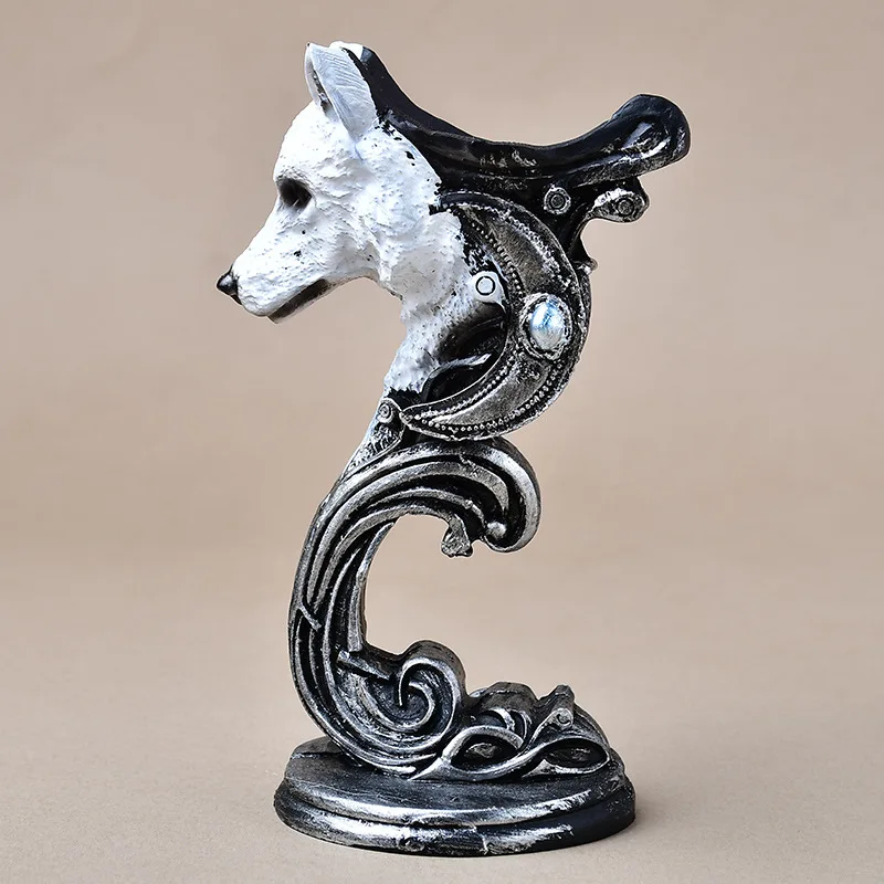 Snow Wolf Resin Ornament Home White Wolf Craft Wolf Head Decoration Crystal Ball Stand Mineral Stone Holder Cross-border Wholesa