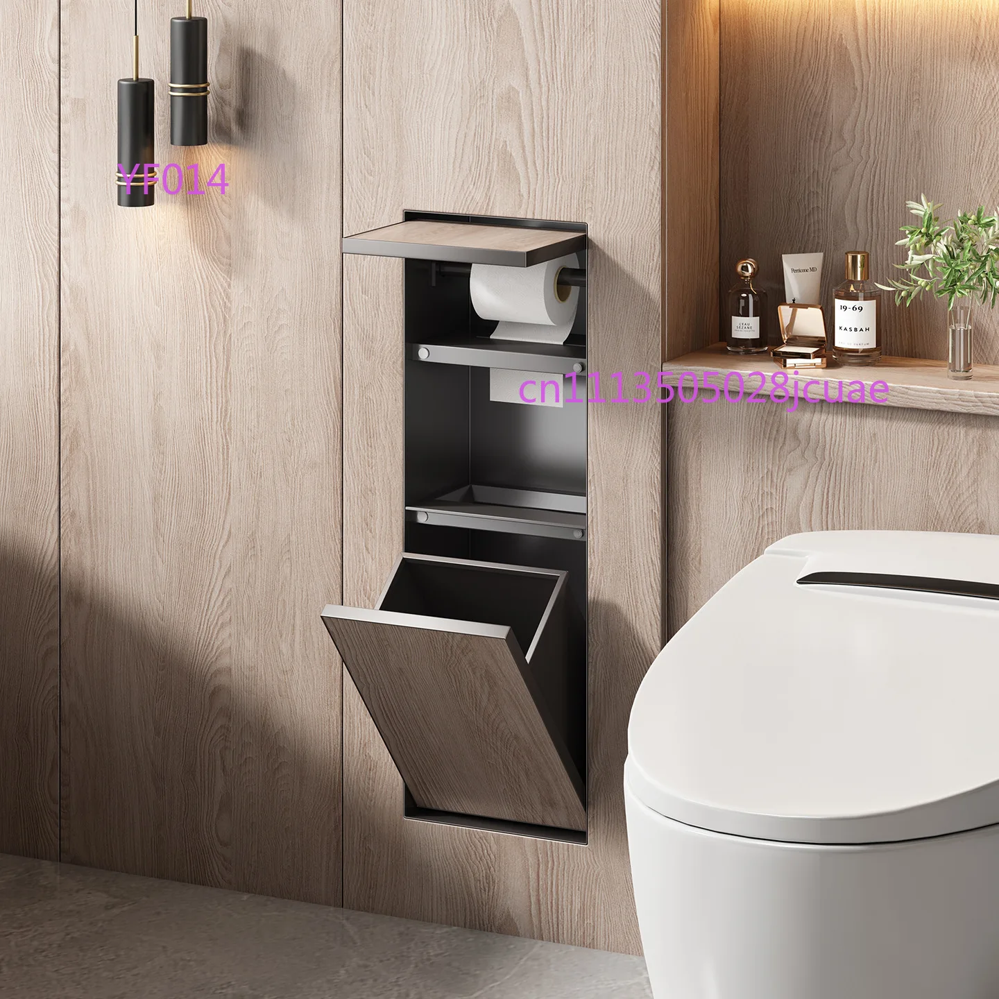 SUS304 Stainless Steel Invisible Toilet Trash Can Embedded Wall Mounted Tissue Box Bathroom Storage Organizer
