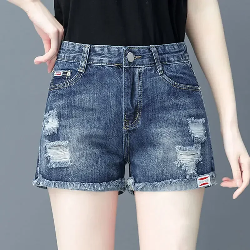 

Hot Fashion Ripped Vintage Loose Short Pants Aesthetic Summer Korean Casual Women's Jean Denim Shorts Female Wide Leg High Waist