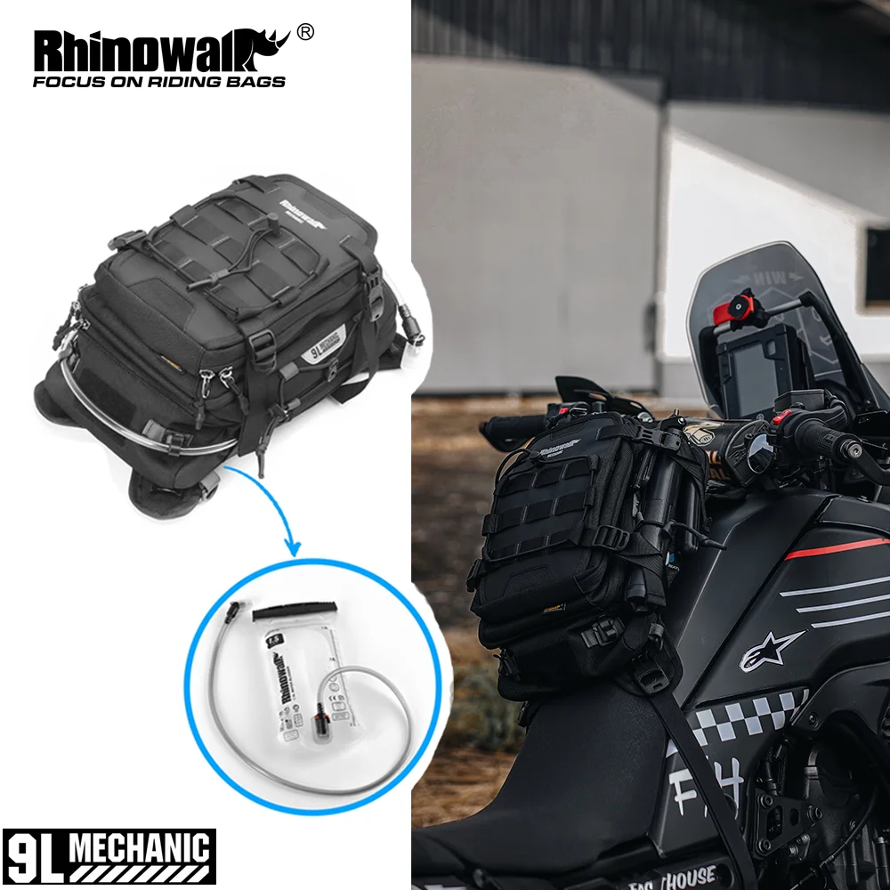 Rhinowalk Motorcycle Tank Bag 9L Multifunctional Backpack With RainCover 1.5L Water Bag MOLLE System Multi-compartment Universal