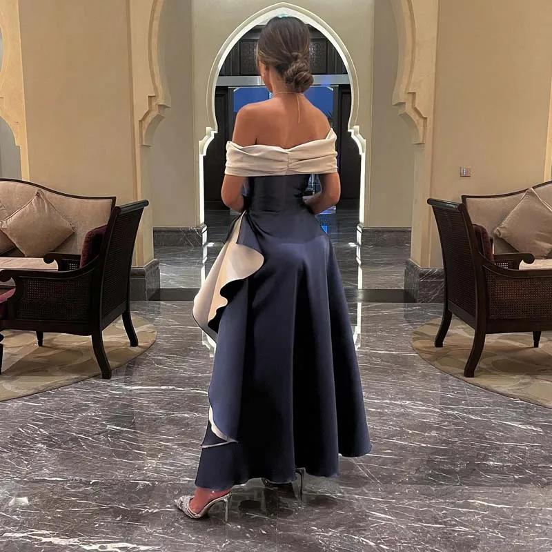 Elegante Saudi Arabisch Abendkleid Weg Von der Schulter Liebsten Dubai Prom Kleider Satin Bodenlangen Abendkleider Robe de Soiree