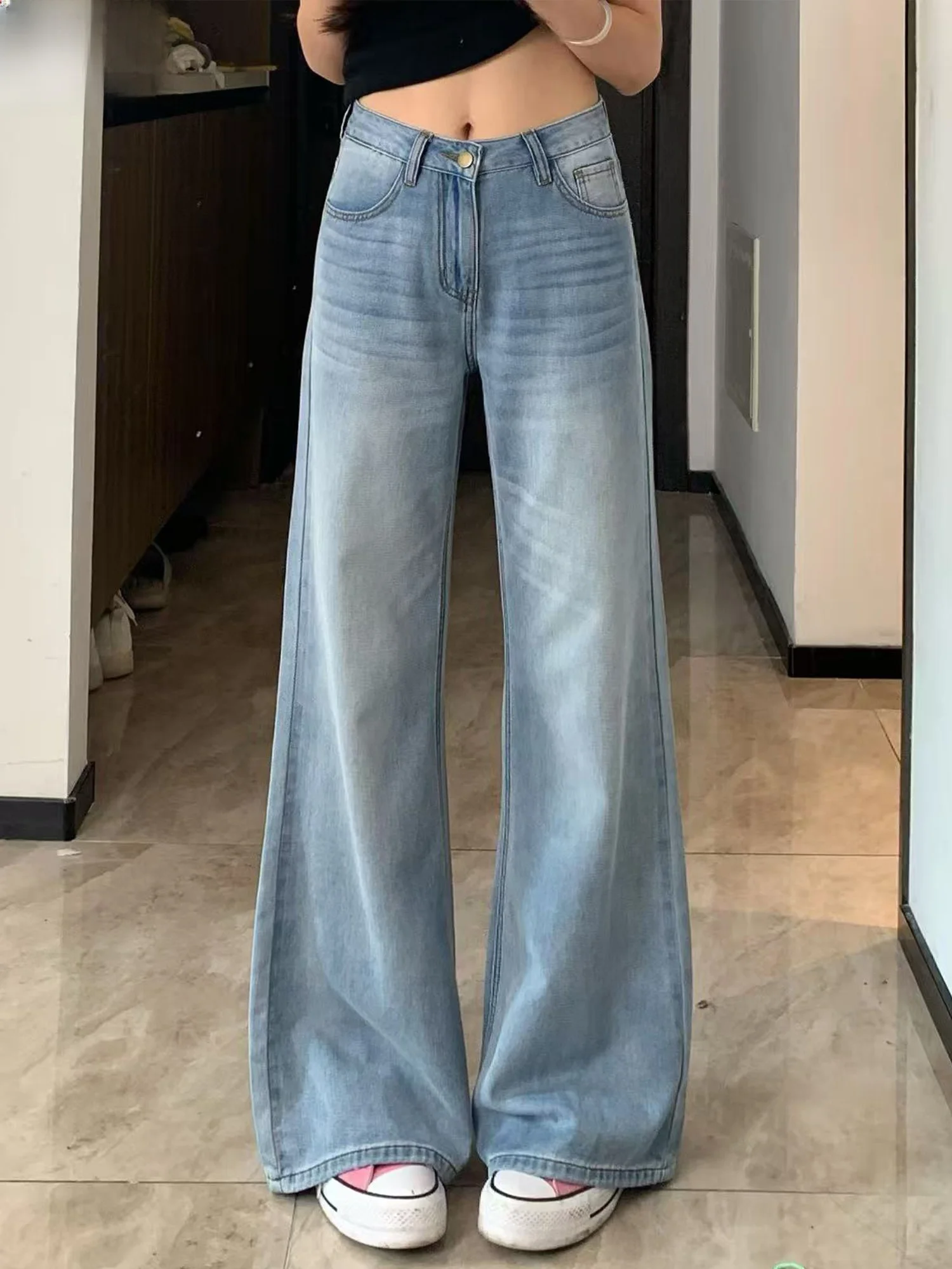 

Light Colored Lyocell Silk Wide Leg Jeans Women Summer Thin New Ice Silk High Waist Loose Drapey Pants Casual Style High Waist