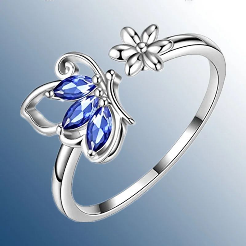 Bohemian Opening Adjustable Ring Zircon Butterfly Ring Engagement Rings for Women Stainless Steel Jewelry Birthday Party Gift