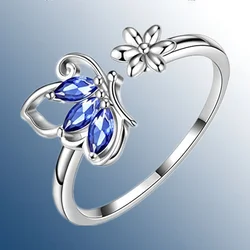 Bohemian Opening Adjustable Ring Zircon Butterfly Ring Engagement Rings for Women Stainless Steel Jewelry Birthday Party Gift