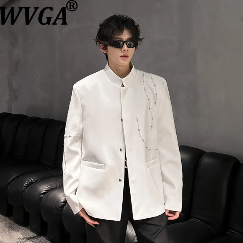 WVGA Spring Autumn New Men High-end Stand Collar Chinese Style Trendy Blazer Niche Chic Casual Beaded Long Sleeve Jackets W27923