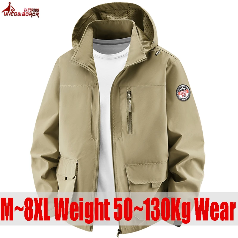 

Plus Size 7XL 8XL Spring Autumn Hiking Waterproof jacket for men outdoor casual windproof multi-pocket Cargo coats Men Clothing