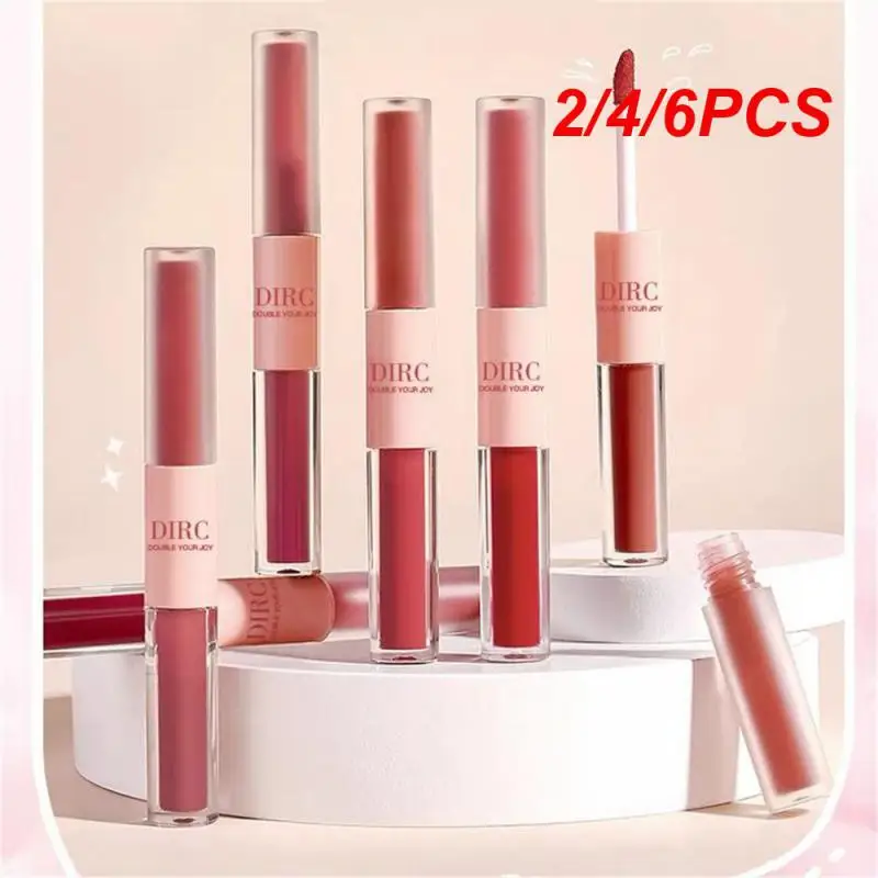 2/4/6PCS Glassy Lip Gloss Taste Parity Moisturizing And Not Greasy Uniform Color Development Makeup Double Ended Lip Glaze