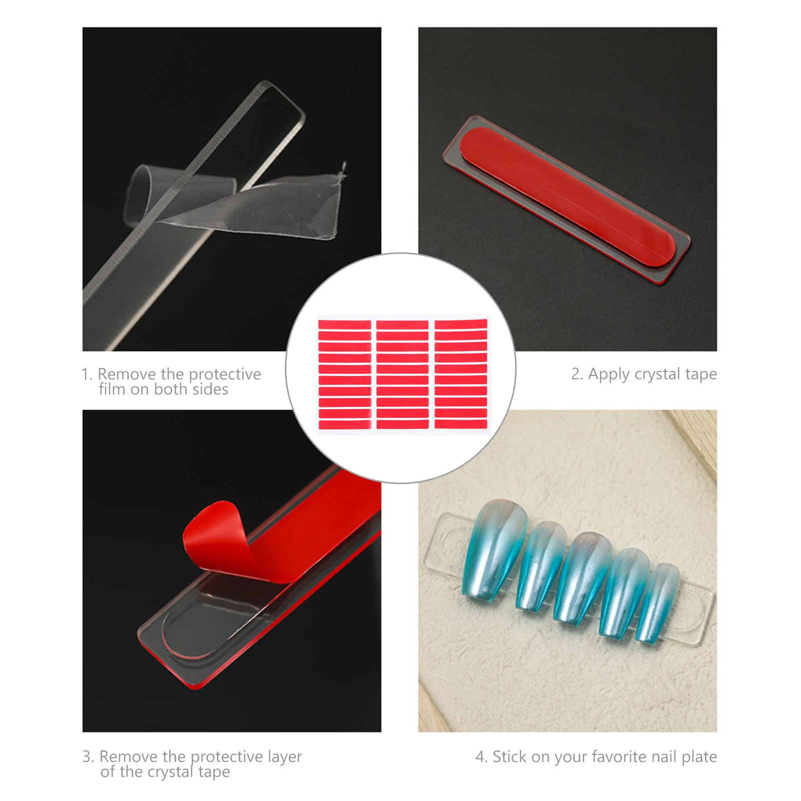

Crystal Tape for Press On Nails 5 Sheets 30 Tabs Each Double Sided Sticky Strips Clear Adhesive Nail Display Board Packaging