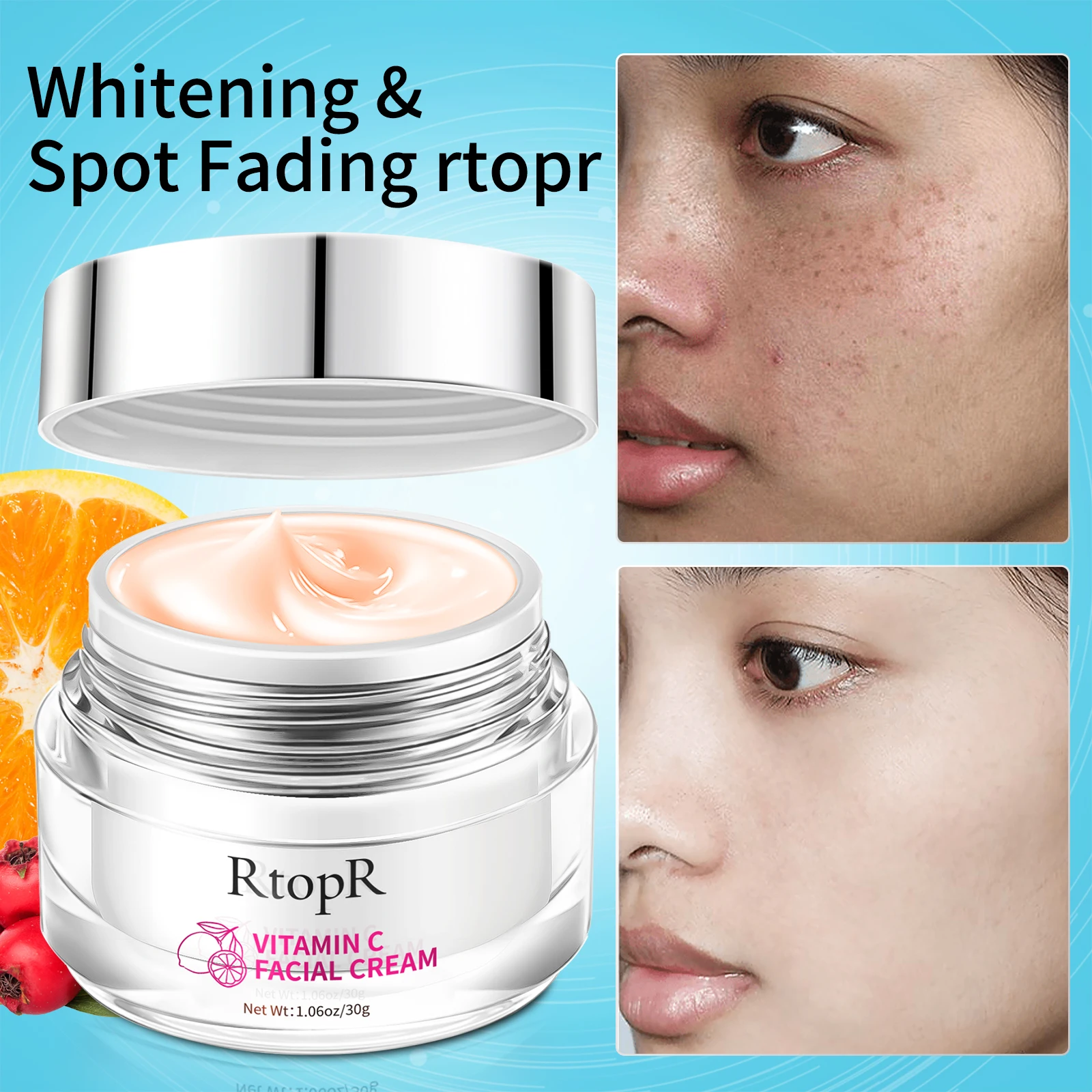 RtopR Vitamin C Face Cream Whitening Brightening Gentle Nourishing Moisturizing Melanin Reduction Fine Lines Rejuvenating Skin