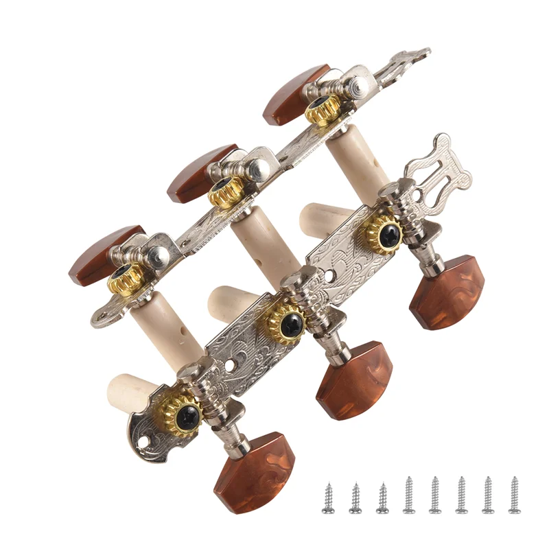 -A14E 2 قطعة 1:15 الكلاسيكية الفضة موالف الغيتار ضبط آلة رؤساء مفاتيح أوتاد لأجزاء الغيتار