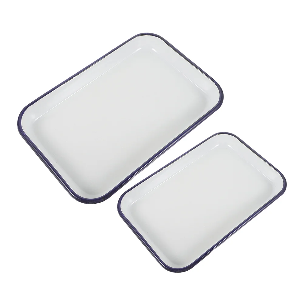 

2Pcs Enamel Rectangular Baking Tray Non-Stick Oven Pan Heat Resistant Durable Roasting Pan Kitchen Baking Tray