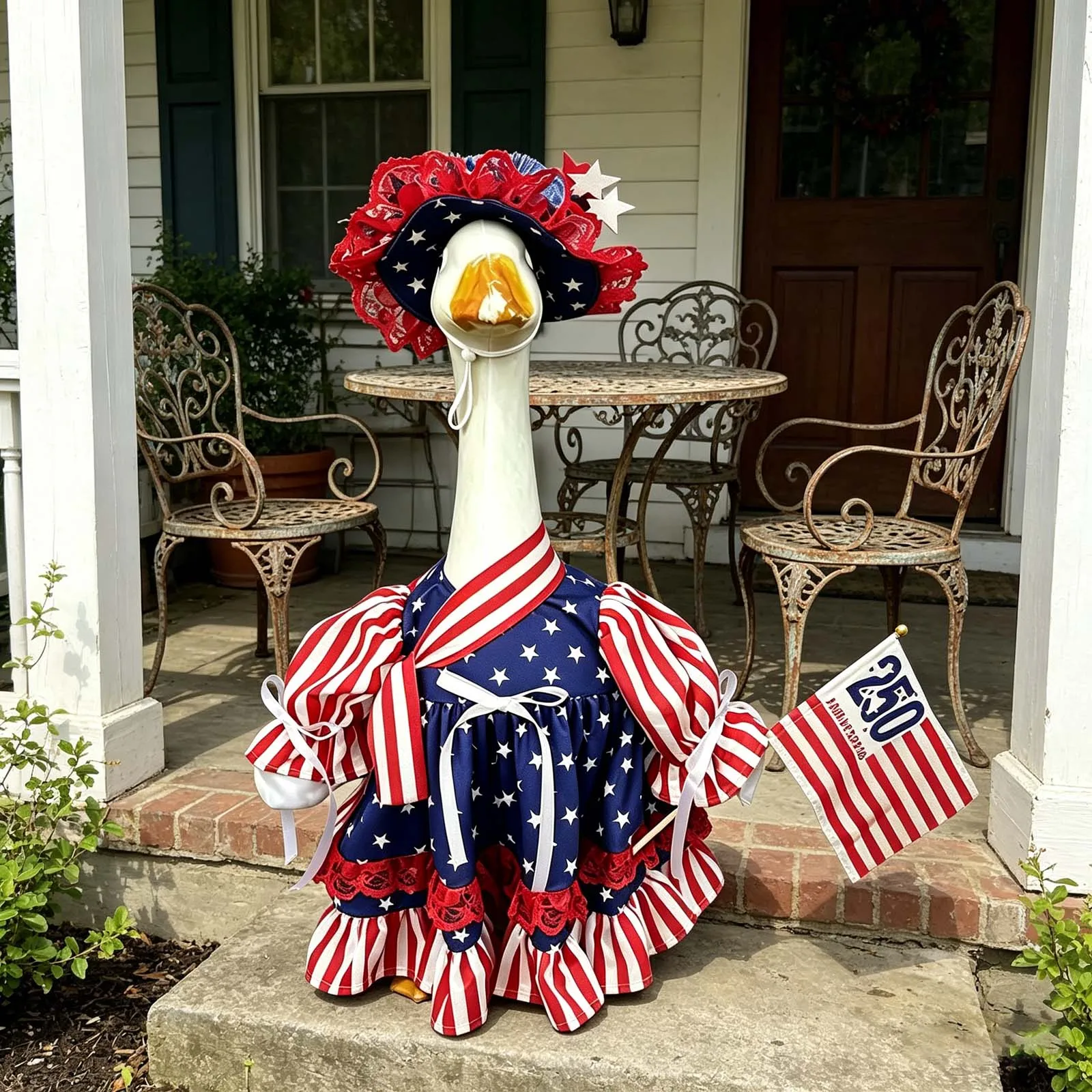 4th of July Porch Goose Outfits Stars Stripes Dress and Tinsel Sun Hat for 23 Inch Lawn Outdoor Goose Costume Clothes