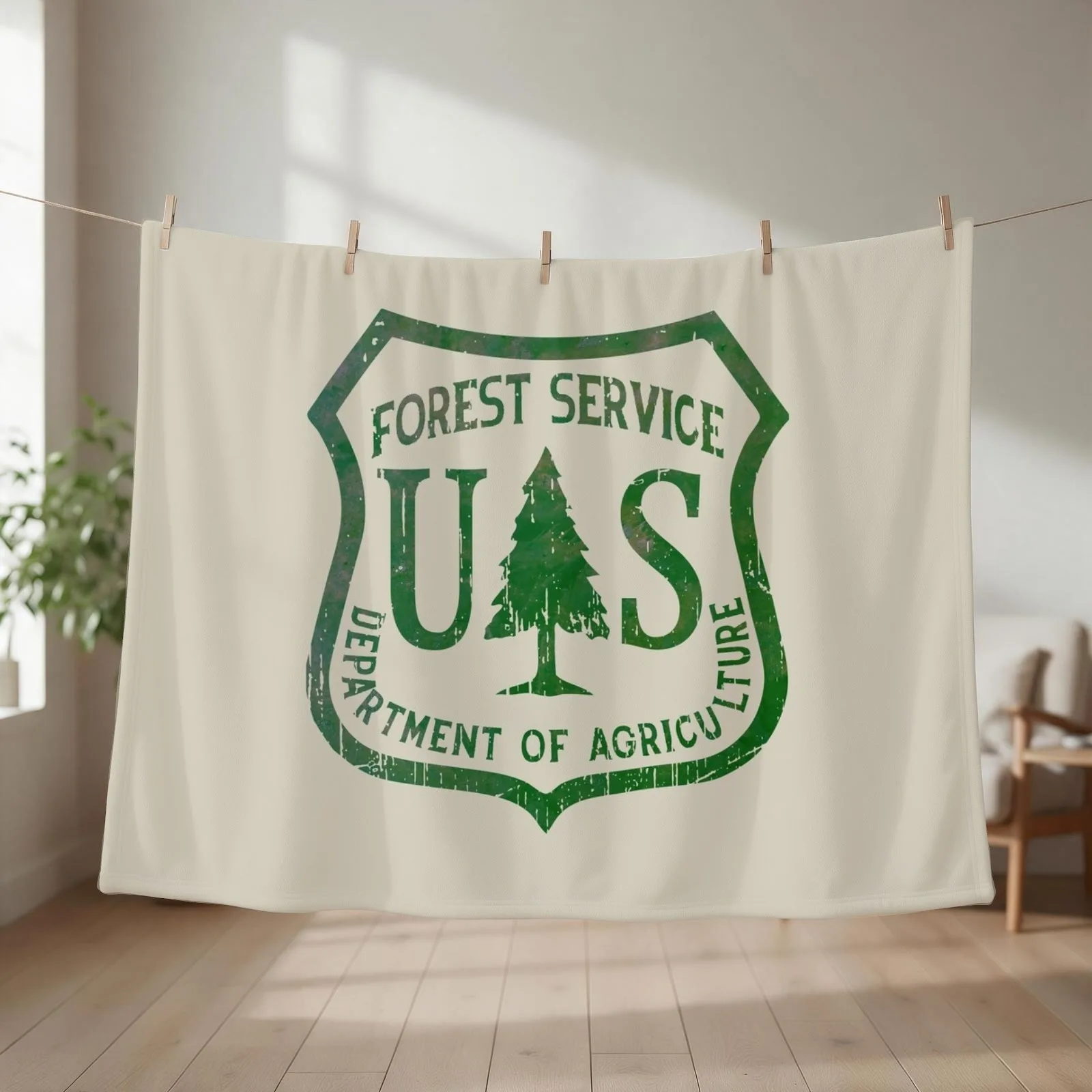 Forest Service Vintage Green Emblem Throw Blanket couch cozy soft plush fuzzy picnic outdoor blanket
