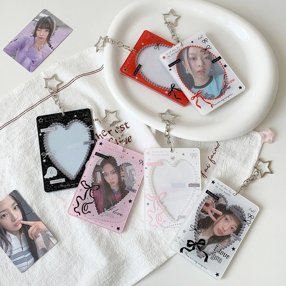 Estuche protector de acrílico DIY para tarjetas de coleccionista de ídolos, con diseño de chica persiguiendo estrellas, para exhibición y almacenamiento, tipo bolsa pequeña colgante.