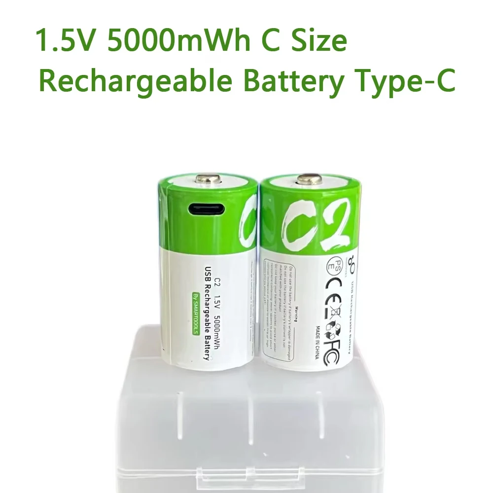 

1.5V 5000mWh C Size LR14 Li-po Rechargeable Battery Type-C Ultra-Fast Charging for Flashlight Gas Cooker Electronic Piano Radios