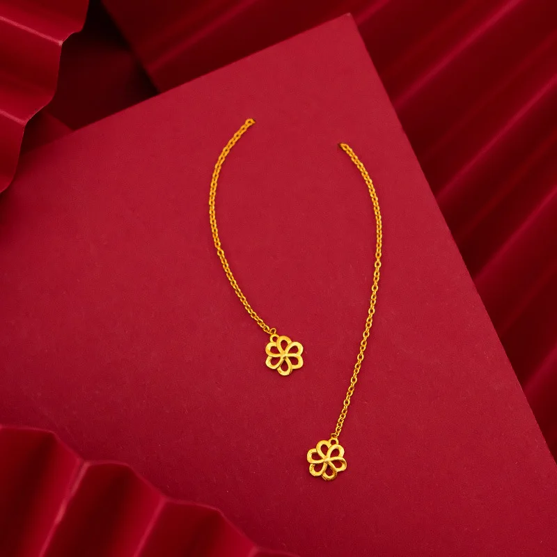 Solid 18K 14K Gold Earrings for Women Flower Luxury Wedding Jewelry for Engagement Gifts