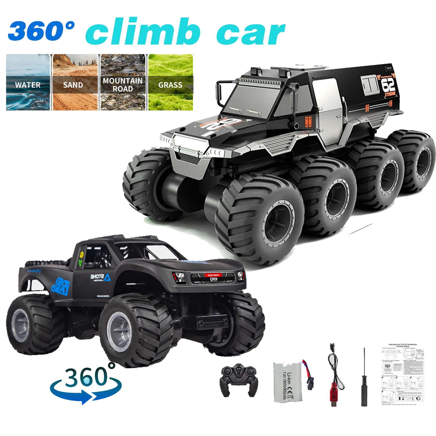 1:16 2.4G 8 Wheel RC Car 8WD Remote Control Truck Amphibious Climbing Off Road Waterproof Q137 Armored Vehicles Children\'s Toys