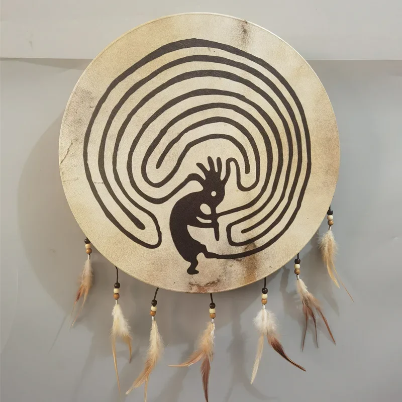 

Indian Feather Shaman Drum Sound Healing Yoga Meditation Skinhead Frame Hand Drum Musical Instrument Handmade with Stick