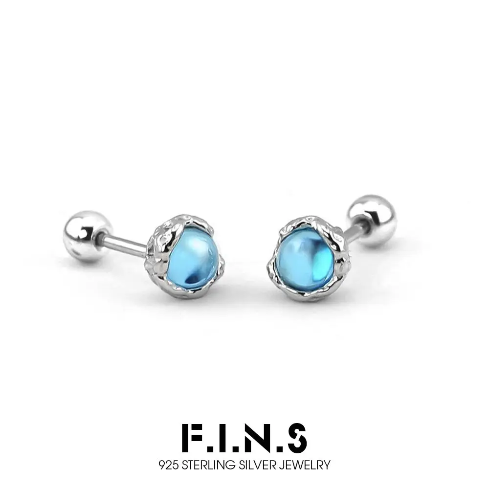 

F.I.N.S Original Round Blue Stone S925 Sterling Silver Earrings Texture Classic Geometry Piercing Ear Studs Prevent Allergy