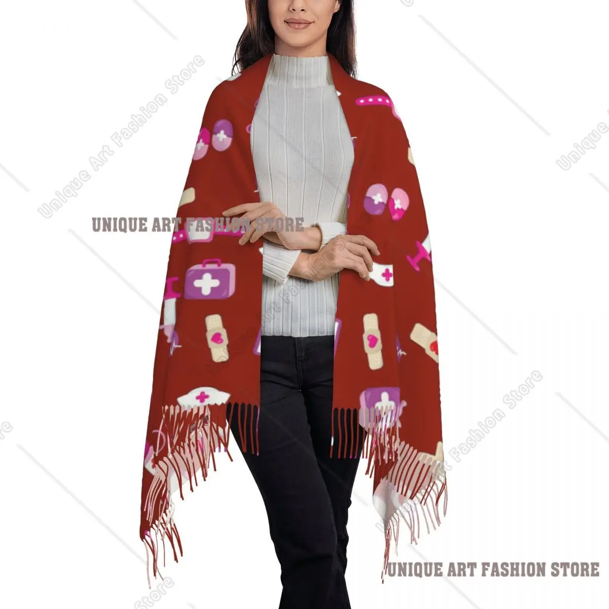 Mignon hôpital modèle médical cadeau pour infirmières écharpe gland foulards femmes doux chaud châles et enveloppes longue automne hiver châle enveloppement