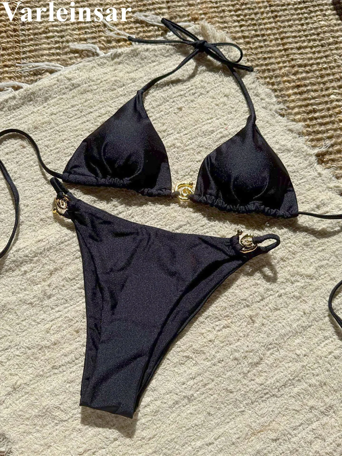 

4 Colors New Halter Metal Ring Bikini Women Swimwear Female Swimsuit Two-pieces Bikini set Padded Bather Bathing Suit Swim V6430
