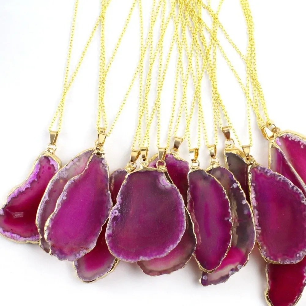 60*40mm Irregular Agate Geode Handmade Plated Gold Edged Polished Crystal Slice DIY Jewelry Making Necklace Druzy Agate Pendant