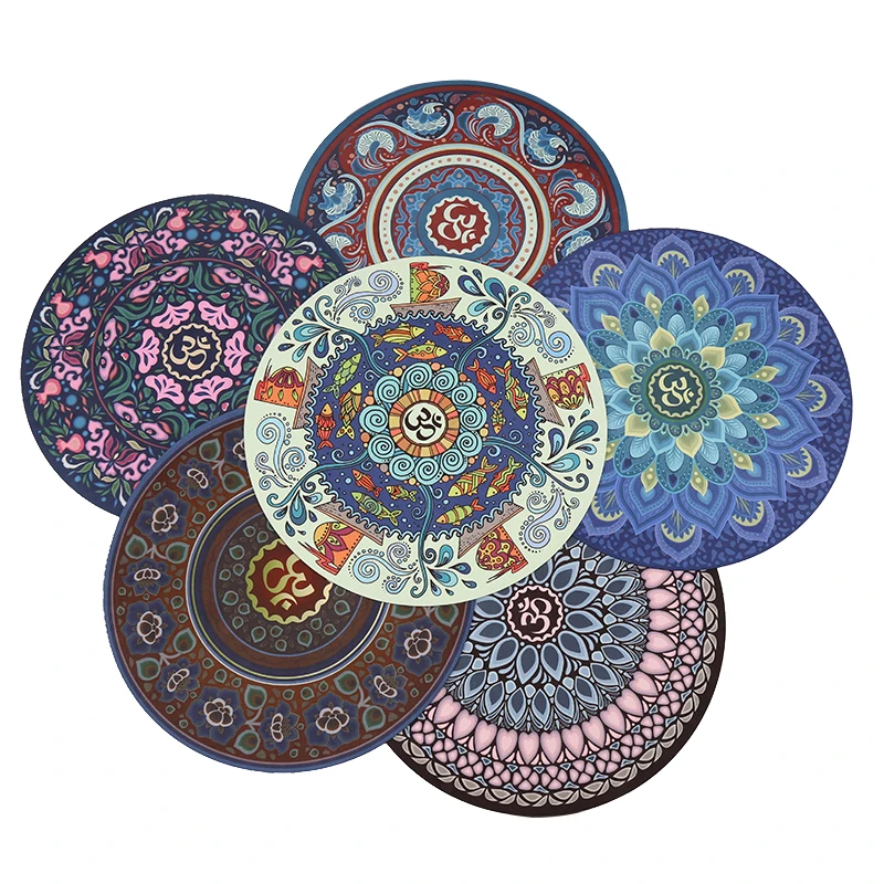 

Custom Printed Round Meditation Mat Multi Style Yoga Mat With Suede&cork&PU Materials Eco Friendly Kids Crawling Mat
