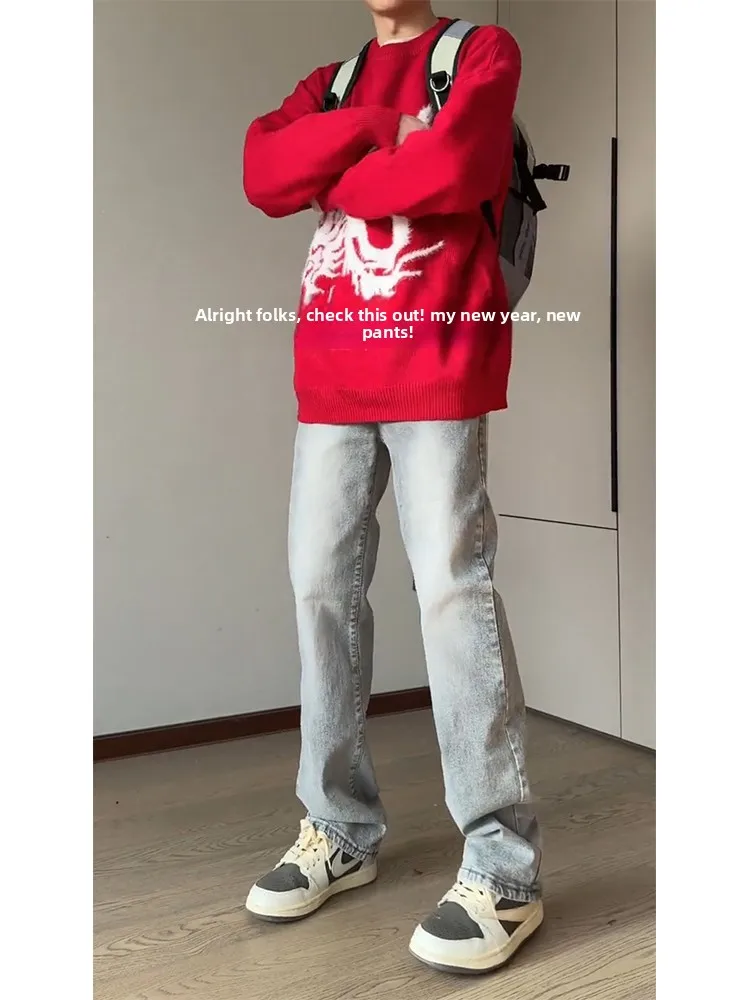 

Мужские джинсы в стиле ретро, американского кроя, с флисовой подкладкой, зауженные, прямые, слегка расклешенные, длинные брюки из денима, весна-осень-зима