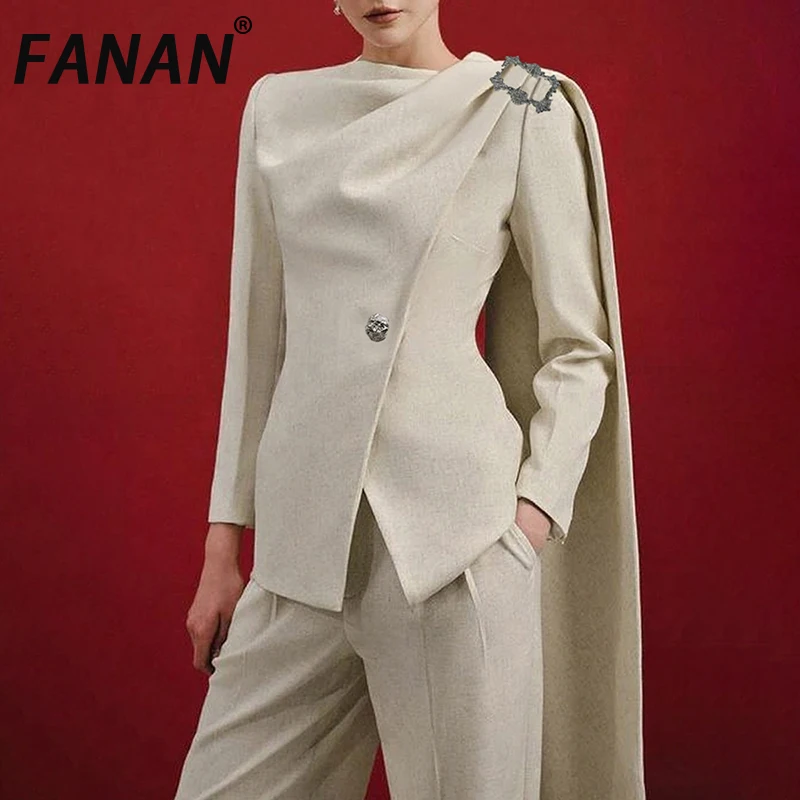 

FANAN Minimalist Spliced Button Temperament Jackets Women's Round Neck Long Sleeves Patchwork Ribbon Jacket Female Autumn New