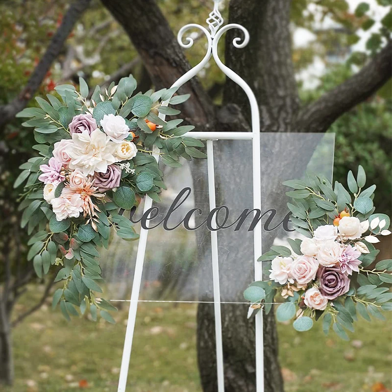 Dusty Rose Artificial Wedding Arch Flower Swag Set Wedding Welcome Signs Floral Decoration Reception Ceremony Eucalyptus Garland