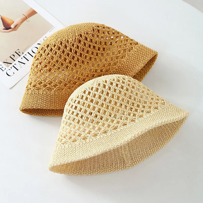 5 Colors Women Summer New Bucket Hat Hollow Out Crochet Fisherman Hat Fashion Solid Holiday Sun Hat Basin Hat Panama Hats Female