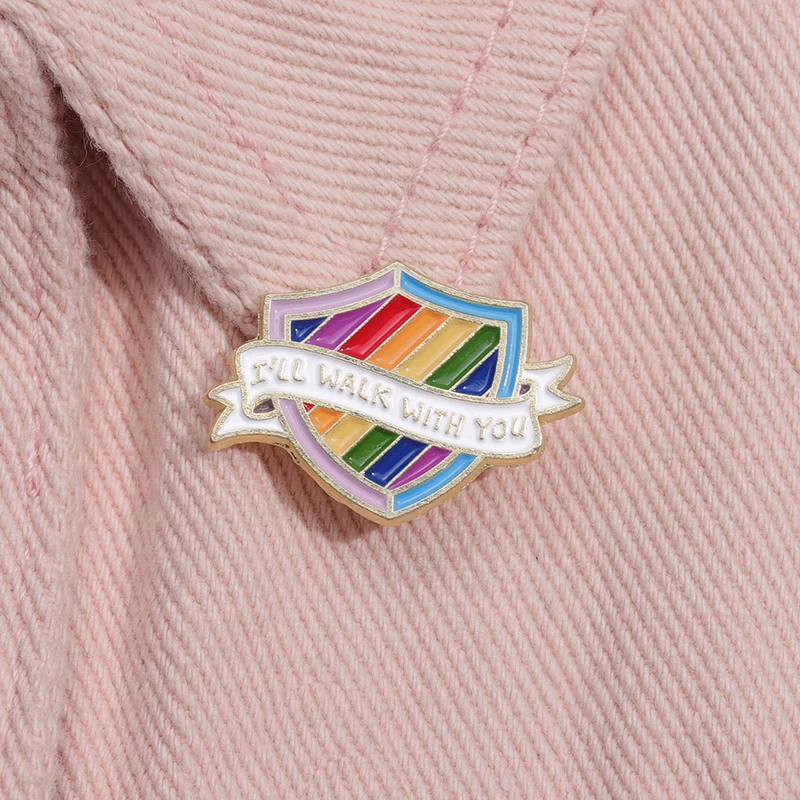 Lgbtq Shield Gay Enamel Pins I'll Walk With You Lapel Pins LGBT Pride Brooches Pin for Backpack Clothes Collar Badge Jewelry