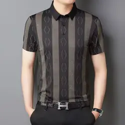 Men Summer Streetwear Polo Shirts Short Sleeve Male Clothes New Tee Shirt Vintage Loose Fashion Casual Thin Striped Basic Tops