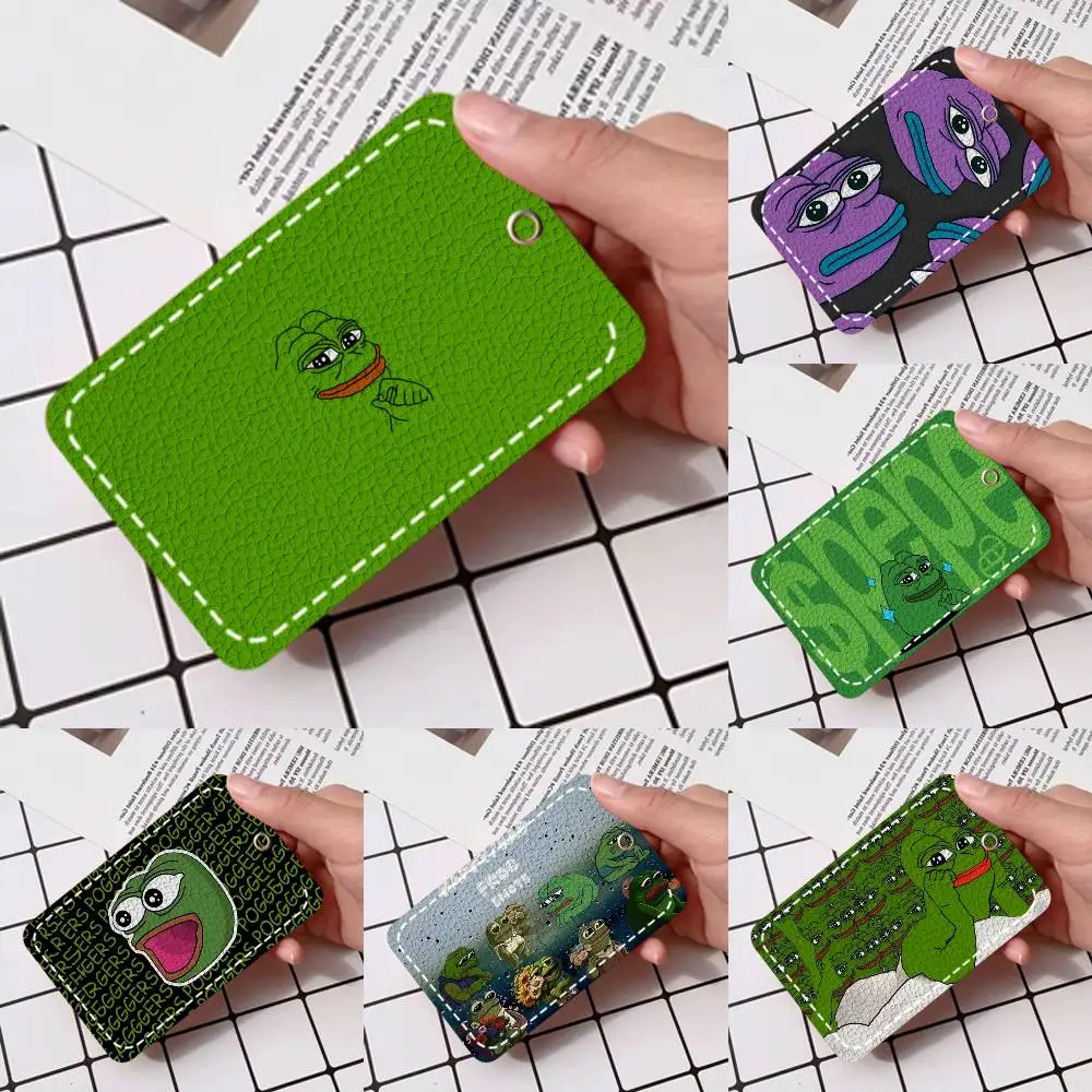 

Funny Cartoon P-Pepe The Sad F-Frog Card Holde Applicable To Credit Cards Bus Card Soft Leather Rectangular Keychain
