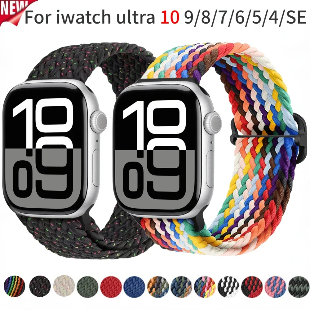 

Nylon Strap for Apple Watch 46mm 44mm 40mm 49mm 45mm 41mm 42mm Colored Braided Solo Bracelet iWatch Ultra 10 9 8 7 6 5 4 SE Belt