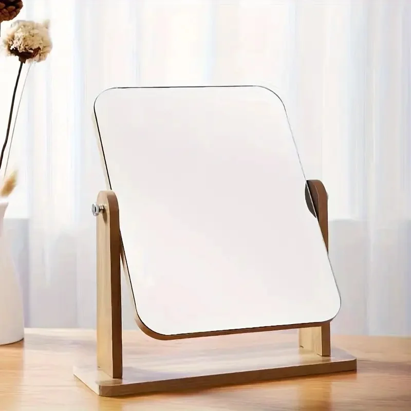 360° Rotating Touch LED Vanity Mirror with Dimmable Lights, Wooden Base, Portable for Bathroom, Bedroom, Travel, Skincare & Mak